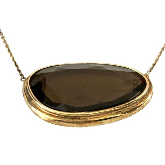 Technibond Gold Vermeil Sterling Smokey Quartz 16” Necklace Turkey - Picture 4 of 8